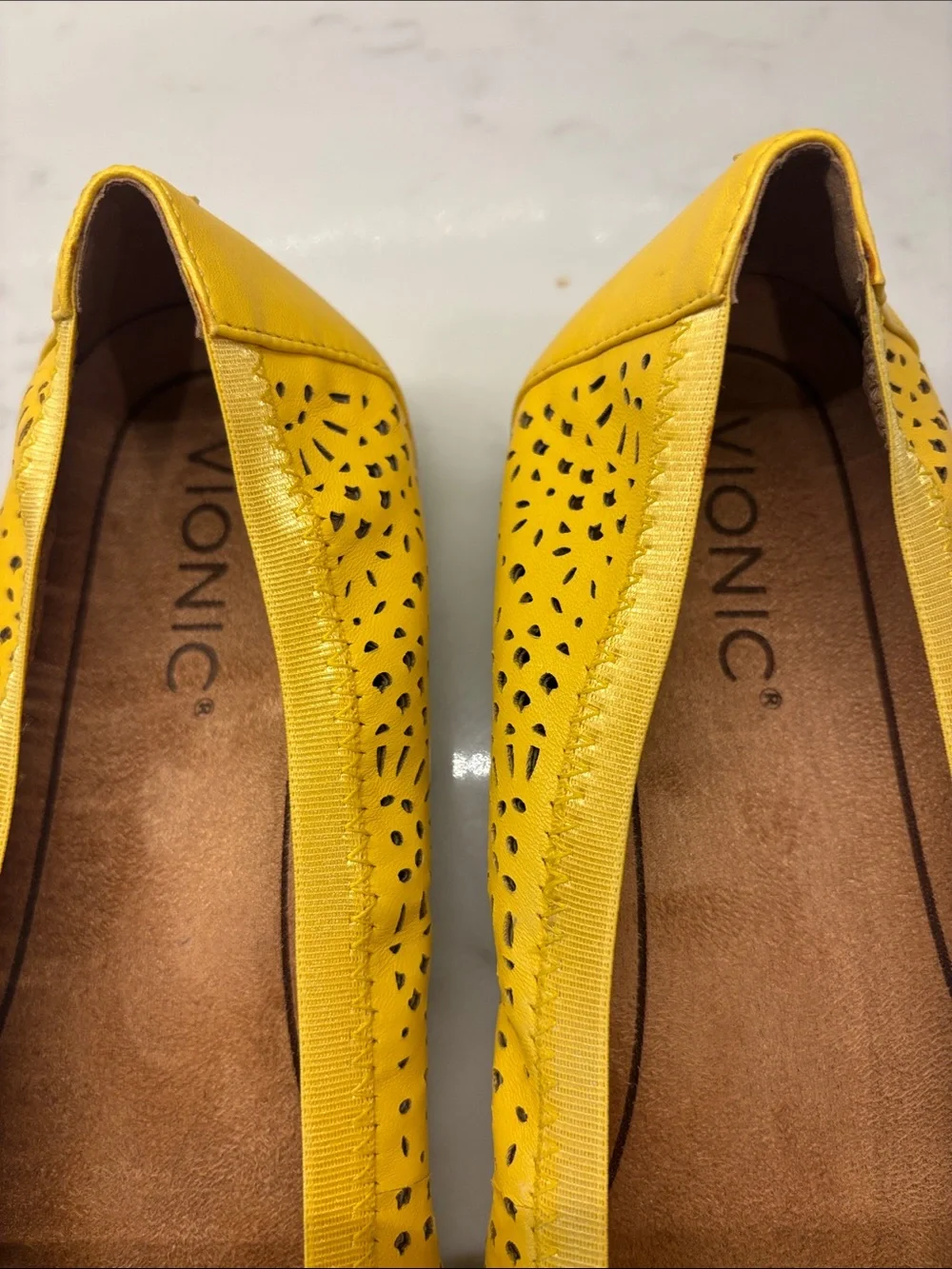 Vionic Yellow Perforated Ballet Flats